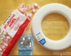 DIY peppermint wreath supplies