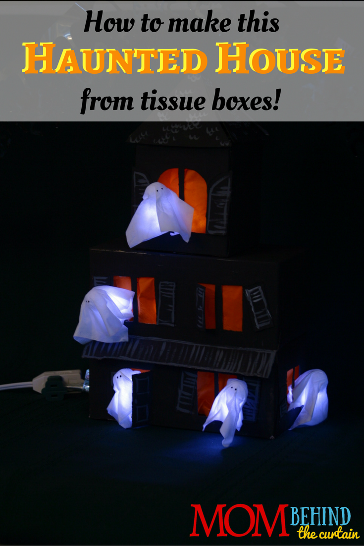 Halloween Decor Idea - DIY centerpiece, a table top haunted house. It's cheap! You make it from tissue boxes, napkins, and tissues. A fun and easy Halloween craft to make with kids!